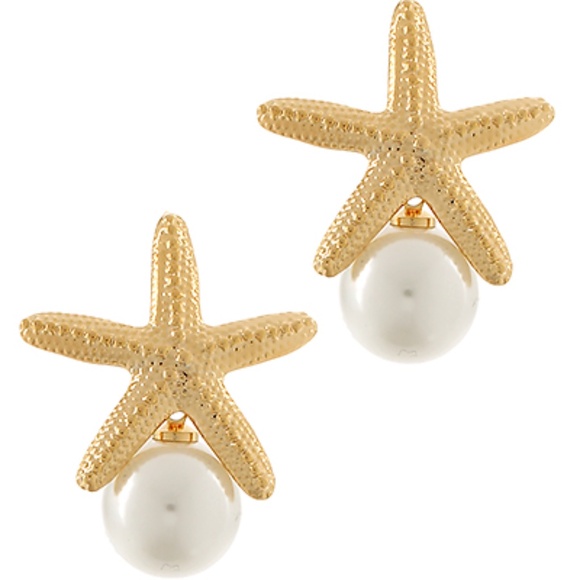 Textured Starfish & Pearl Earrings - Picture 1 of 1